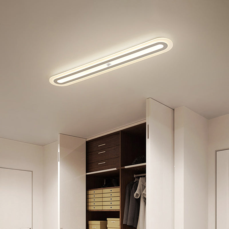 White Oblong Led Ceiling Light - Simple Style & Acrylic Flush-Mount For Hallways