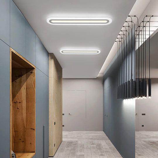 White Oblong Led Ceiling Light - Simple Style & Acrylic Flush-Mount For Hallways / 16