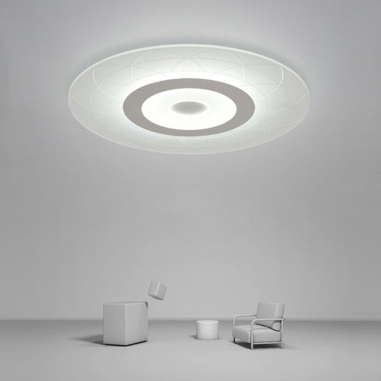 Ultrathin Flush Ceiling Light With Floral Pattern - Led Acrylic Fixture White / 16.5’