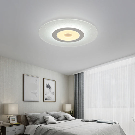 Ultrathin Flush Ceiling Light With Floral Pattern - Led Acrylic Fixture White