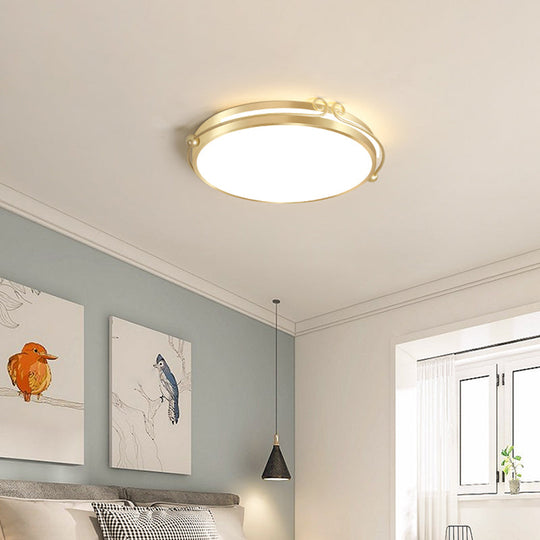 Gold Finish Flush Mount Led Ceiling Lamp With Swirl Decor