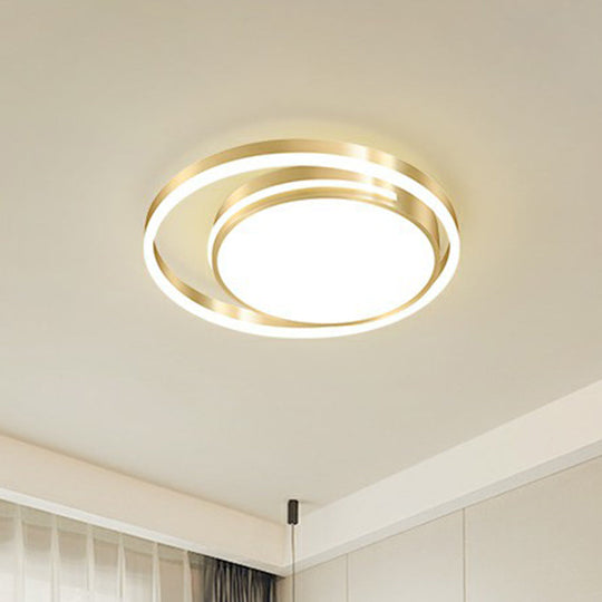 Gold Minimalist Circular Flush Mount Light For Bedroom Ceiling With Acrylic Cover / 16’ Warm