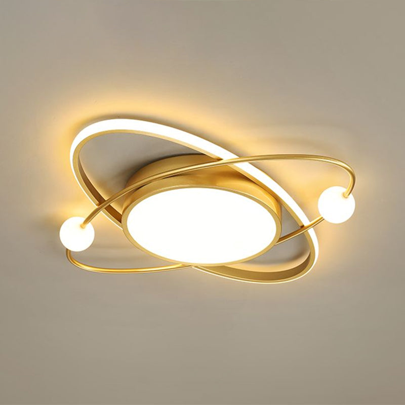 Minimalistic Gold Finish Led Flush Mount Ceiling Lamp For Bedroom / 19.5 Warm