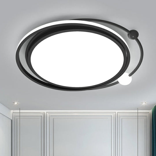 Modern Black Flush Mount Led Bedroom Light - Simple Round Ceiling Fixture With Acrylic Planetary