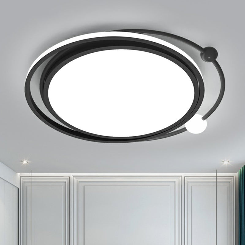 Modern Black Flush Mount Led Bedroom Light - Simple Round Ceiling Fixture With Acrylic Planetary
