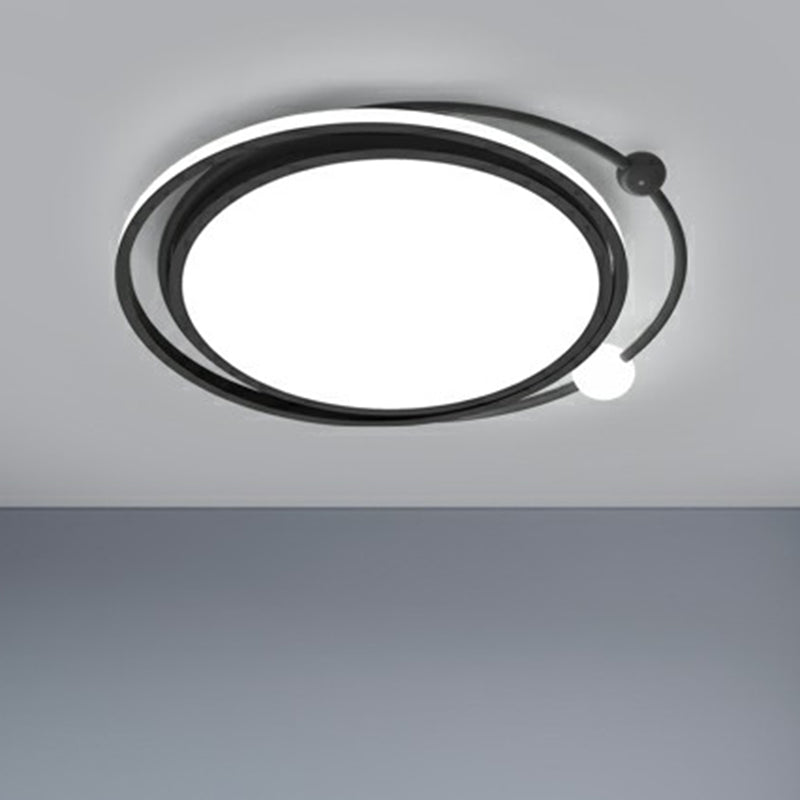 Modern Black Flush Mount Led Bedroom Light - Simple Round Ceiling Fixture With Acrylic Planetary