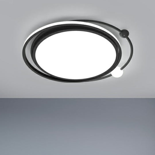 Modern Black Flush Mount Led Bedroom Light - Simple Round Ceiling Fixture With Acrylic Planetary