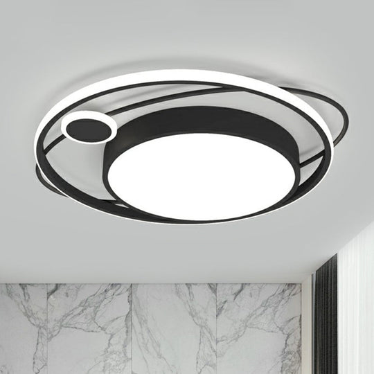 Modern Black Nordic Metal Circle Led Flush Mount Light For Bedroom