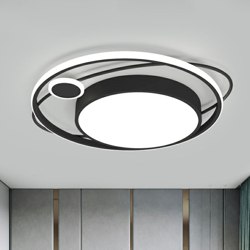 Modern Black Nordic Metal Circle Led Flush Mount Light For Bedroom