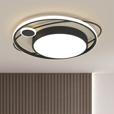 Modern Black Nordic Metal Circle Led Flush Mount Light For Bedroom