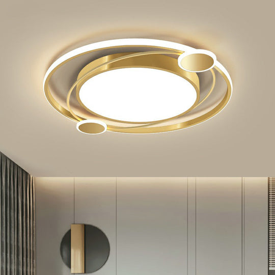 Gold Finish Led Ceiling Mount Lamp - Metal Circular Flush Light For Bedroom