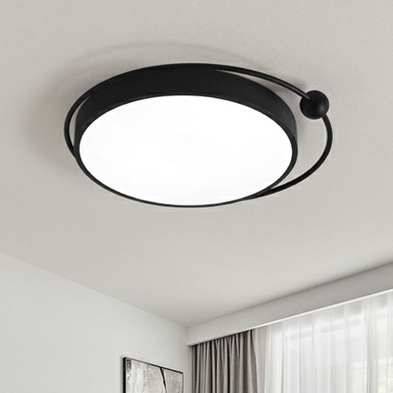 Round Led Ceiling Mounted Light: Modern Nordic Metal Bedroom Flush Fixture In Black - White