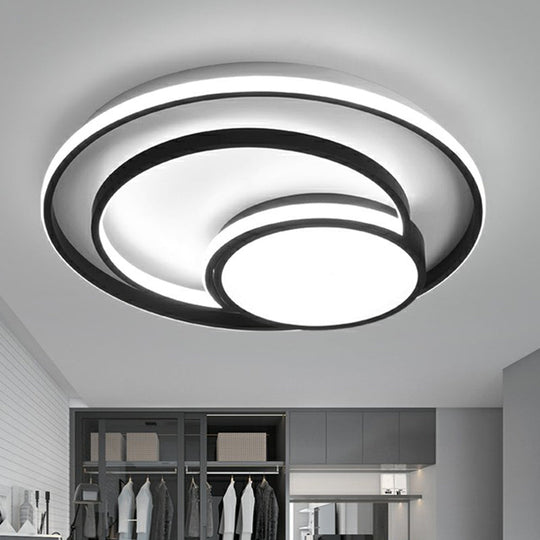 Black Minimalist 3-Ring Flush Mount Ceiling Lamp With Acrylic Shade