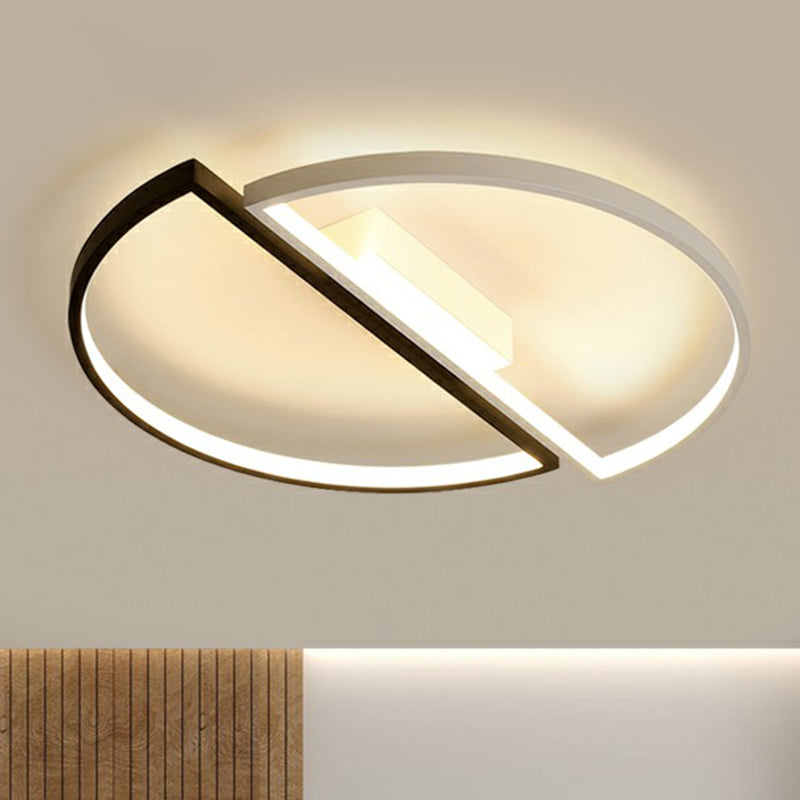 Minimalistic Black And White Led Semi-Circle Flush Mount Ceiling Light With Aluminum Finish