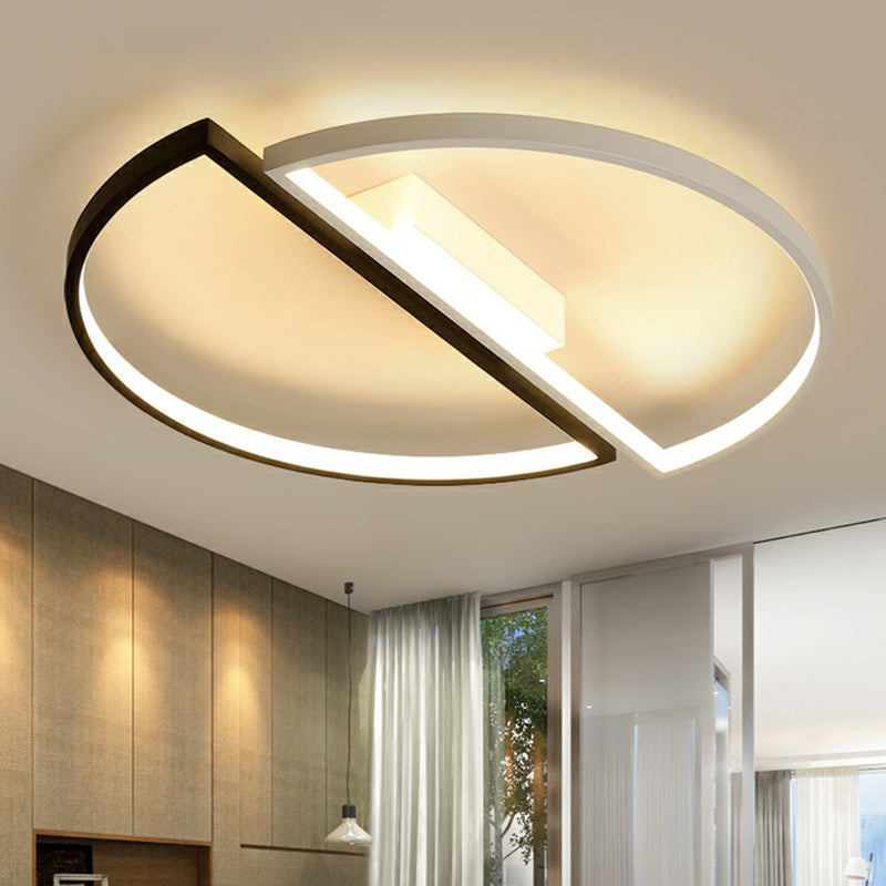 Minimalistic Black And White Led Semi-Circle Flush Mount Ceiling Light With Aluminum Finish