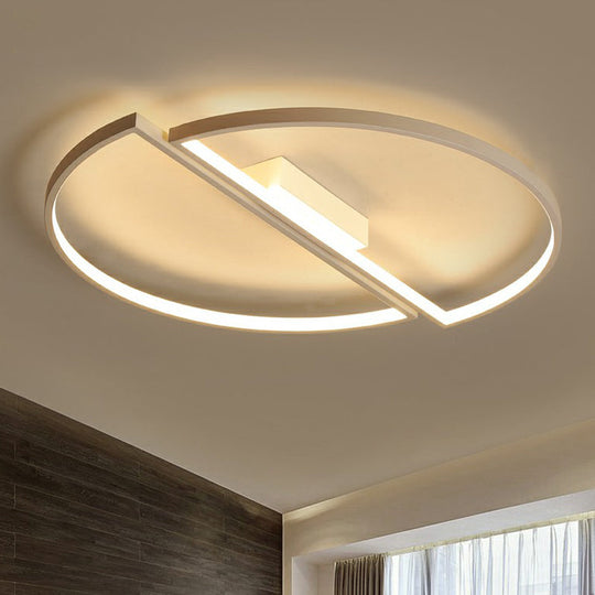 Minimalistic Black And White Led Semi-Circle Flush Mount Ceiling Light With Aluminum Finish