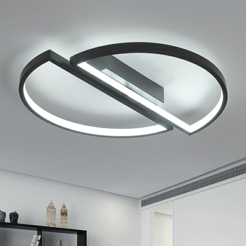 Minimalistic Black And White Led Semi - Circle Flush Mount Ceiling Light With Aluminum Finish