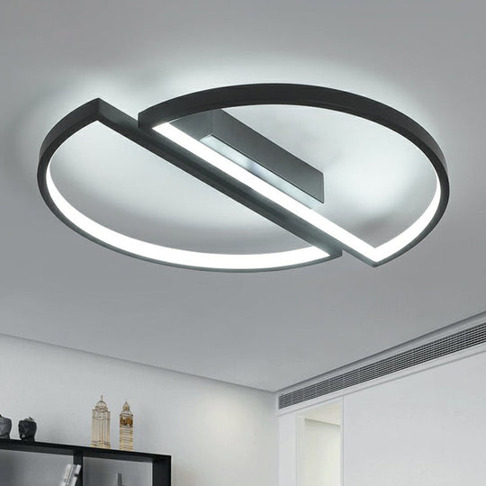 Minimalistic Black And White Led Semi - Circle Flush Mount Ceiling Light With Aluminum Finish