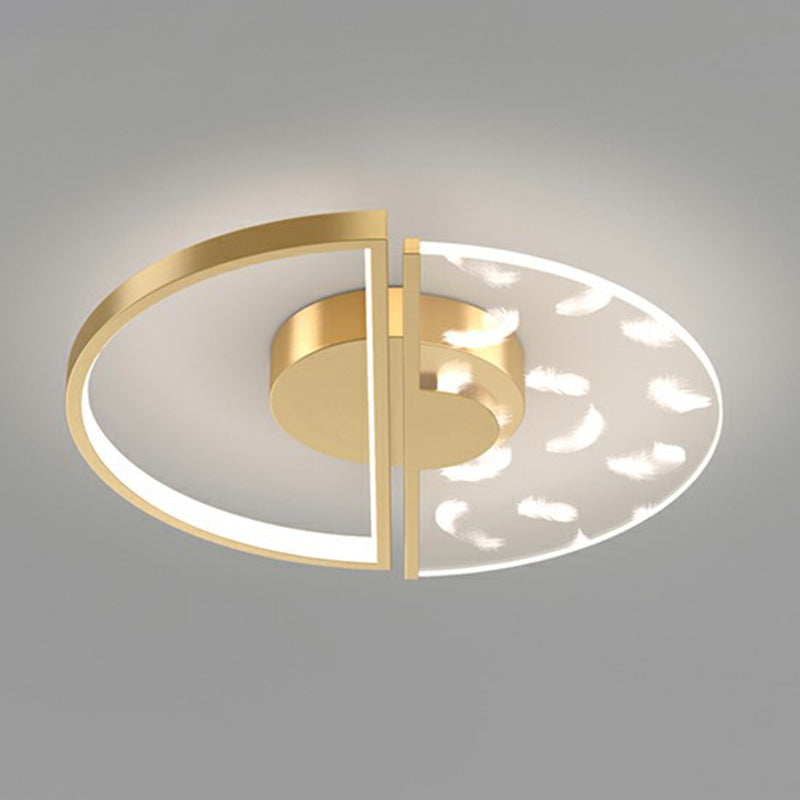 Feather Patterned Led Acrylic Ceiling Mount Flush Light Gold / 18’ Natural
