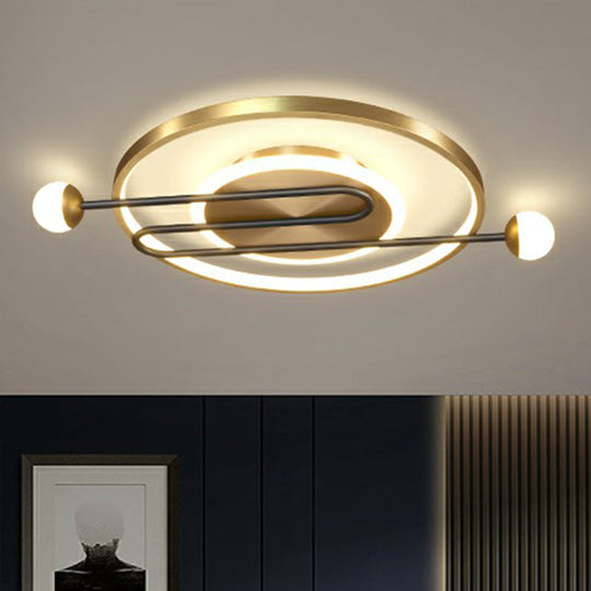 Circular Led Flush Mount Ceiling Light - Minimalistic Metal Living Room Lighting Fixture