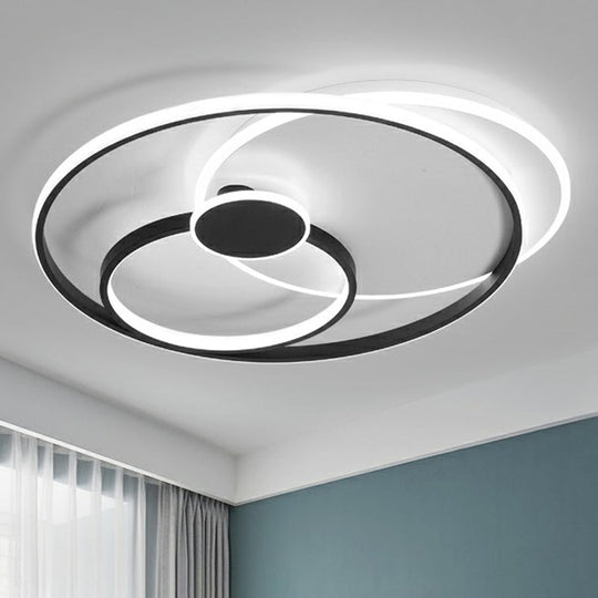 Modern Black Led Ceiling Flush Light For Bedroom - Simple Style Metal Semi - Mount Fixture
