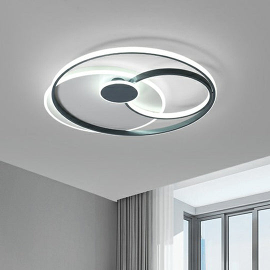 Modern Black Led Ceiling Flush Light For Bedroom - Simple Style Metal Semi - Mount Fixture