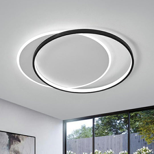 Simplicity Led Ceiling Mount Lamp - Black-White Flush Light Fixture With Acrylic Shade