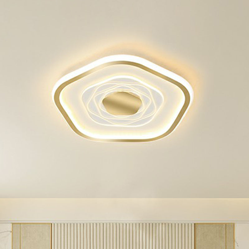 Minimalist Metal Led Flush Ceiling Light - Pentagonal Bedroom Fixture