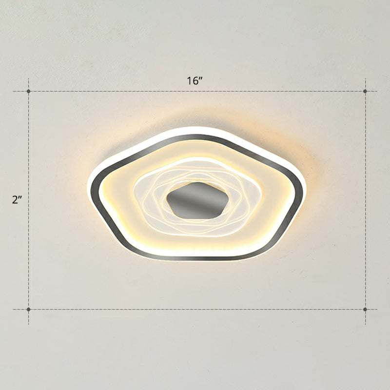 Minimalist Metal Led Flush Ceiling Light - Pentagonal Bedroom Fixture Black / 16 Warm