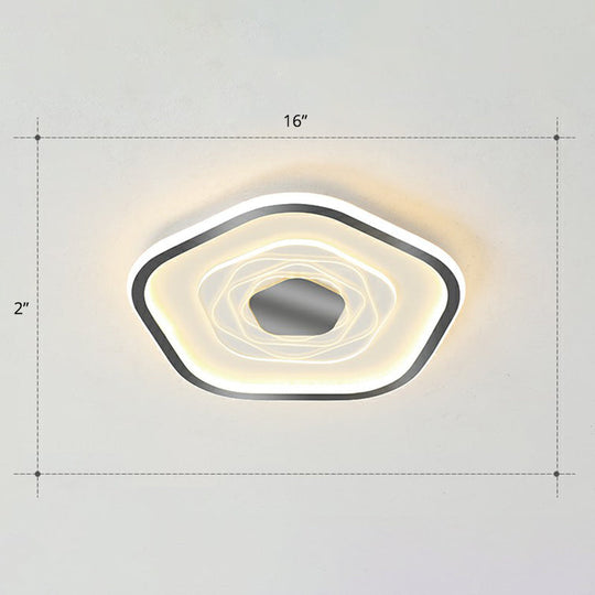 Minimalist Metal Led Flush Ceiling Light - Pentagonal Bedroom Fixture Black / 16’ Third Gear