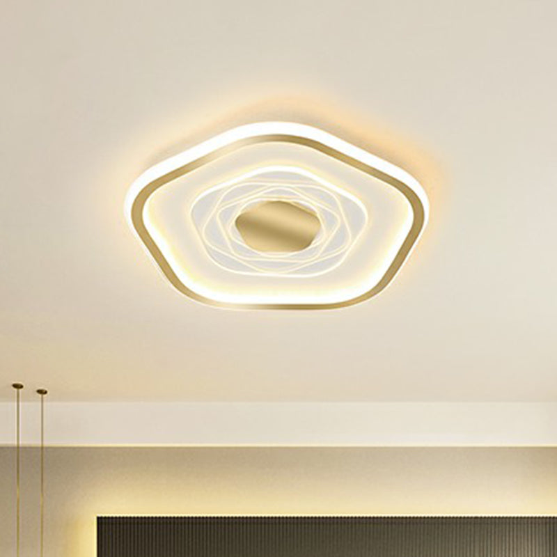 Minimalist Metal Led Flush Ceiling Light - Pentagonal Bedroom Fixture