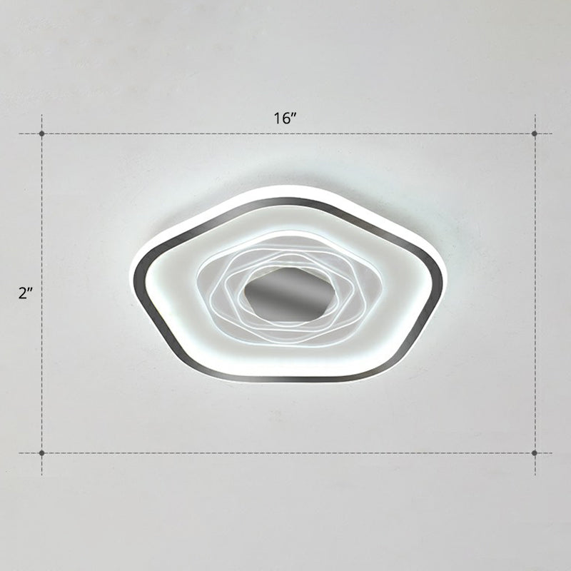 Minimalist Metal Led Flush Ceiling Light - Pentagonal Bedroom Fixture Black / 16 White