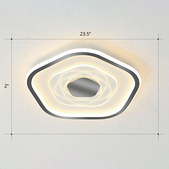 Minimalist Metal Led Flush Ceiling Light - Pentagonal Bedroom Fixture Black / 23.5’ Third Gear