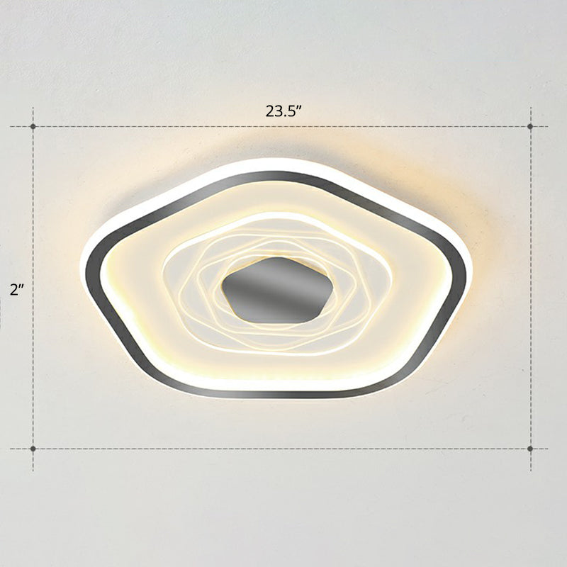 Minimalist Metal Led Flush Ceiling Light - Pentagonal Bedroom Fixture Black / 23.5 Remote Control