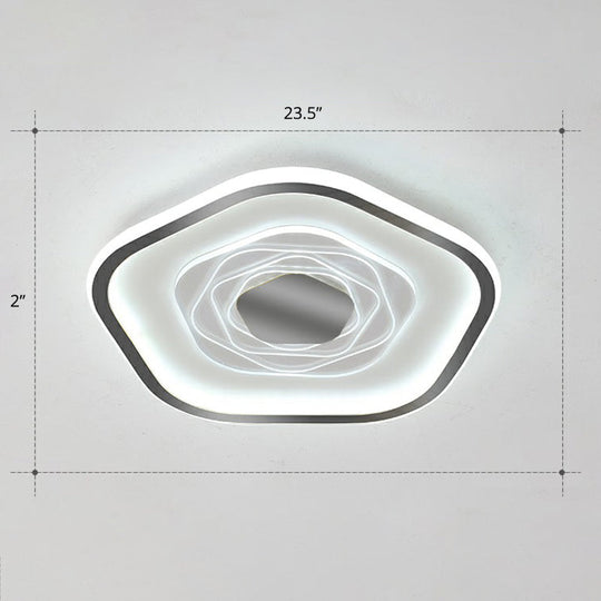 Minimalist Metal Led Flush Ceiling Light - Pentagonal Bedroom Fixture Black / 23.5 White