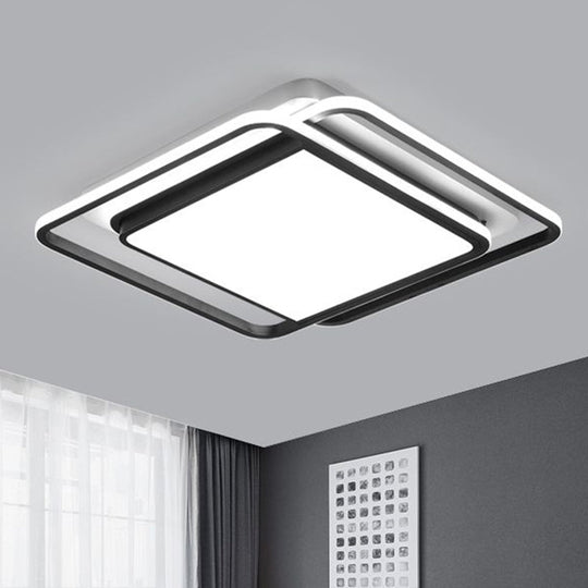 Black Acrylic Nordic Led Ceiling Light For Bedroom - Square Flush Mount Fixture