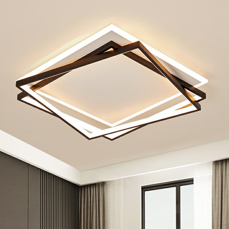 Minimalist Acrylic Led Flush Mount Light: Stacked Square Design In Black For Bedroom