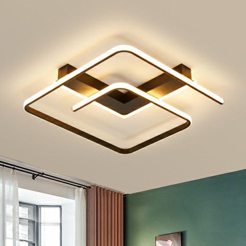 Modern Black Led Flush Ceiling Light For Bedroom - Square Shape With Sleek Metal Design