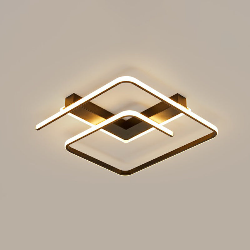 Modern Black Led Flush Ceiling Light For Bedroom - Square Shape With Sleek Metal Design