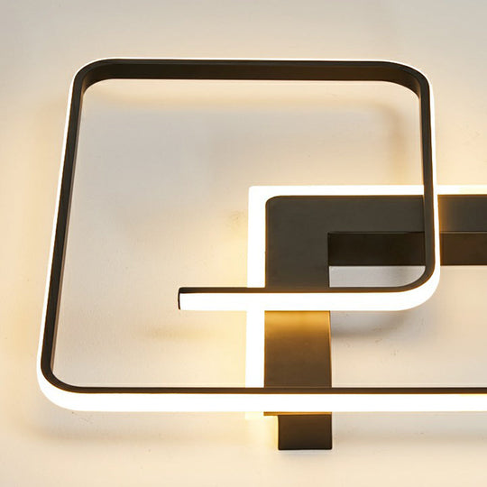 Modern Black Led Flush Ceiling Light For Bedroom - Square Shape With Sleek Metal Design