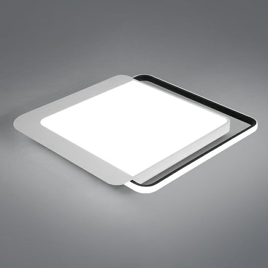 Black Square Led Flush Light With Acrylic Shade - Minimalist Ceiling Fixture