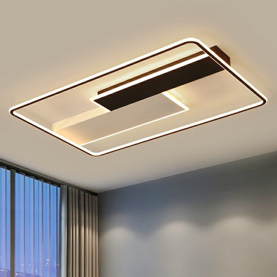 Minimalistic Black - White Metal Flushmount Led Ceiling Light / 37.5’