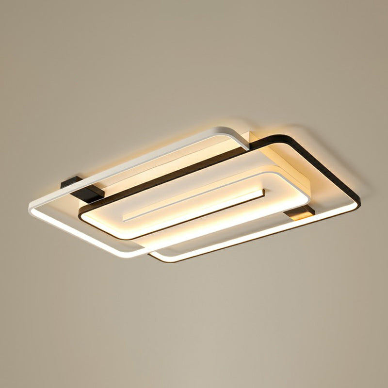Sleek Acrylic Rectangle Led Flushmount Ceiling Light Fixture - Simplicity Black & White Black-White