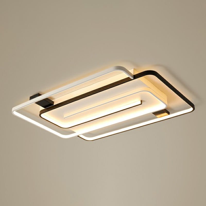 Sleek Acrylic Rectangle Led Flushmount Ceiling Light Fixture - Simplicity Black & White Black-White