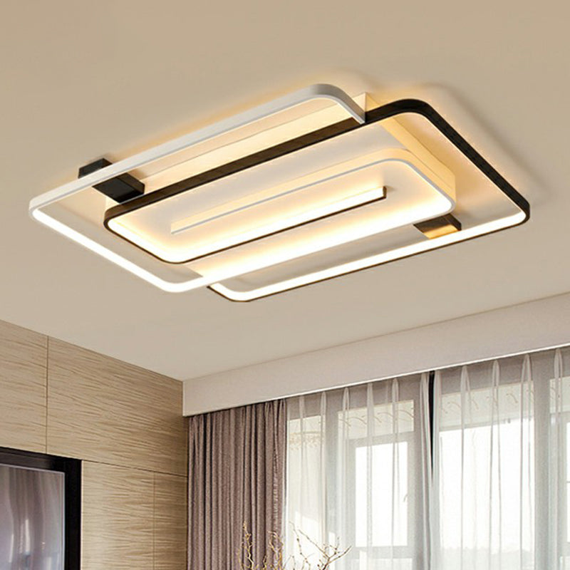 Sleek Acrylic Rectangle Led Flushmount Ceiling Light Fixture - Simplicity Black & White