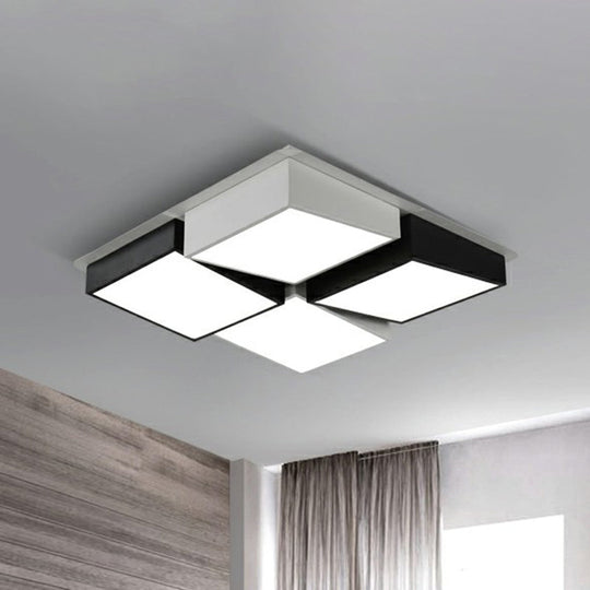 Checkered Led Flush Light: Black & White Nordic Ceiling Lamp With Acrylic Hollow Design Black-White