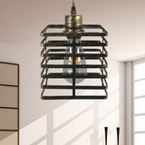 Aged Brass Pendant Ceiling Light With Vintage Cage Shade - 1 Restaurant Lamp Antique / Square