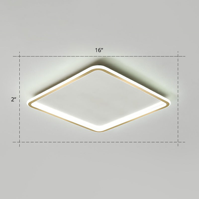 Minimalistic Gold Led Ceiling Light For Bedroom - Ultrathin Aluminum Flush Mount Fixture / 16 White
