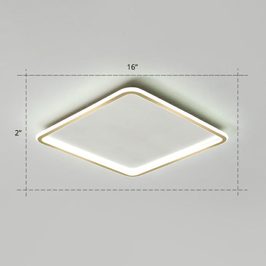 Minimalistic Gold Led Ceiling Light For Bedroom - Ultrathin Aluminum Flush Mount Fixture / 16 White