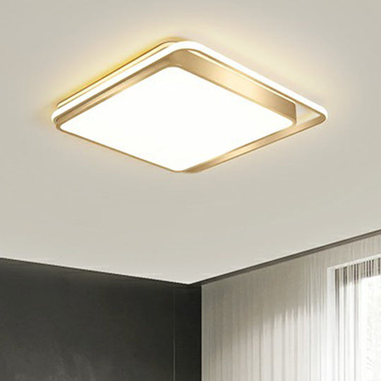 Minimalistic Led Metal Flush Mount Ceiling Light With Recessed Diffuser - Golden Rectangular Design